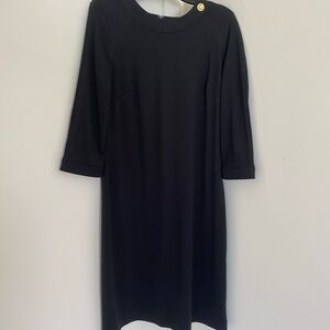 Chadwick’s of Boston Knit Black Sheath Dress with 3/4 sleeves, gold button